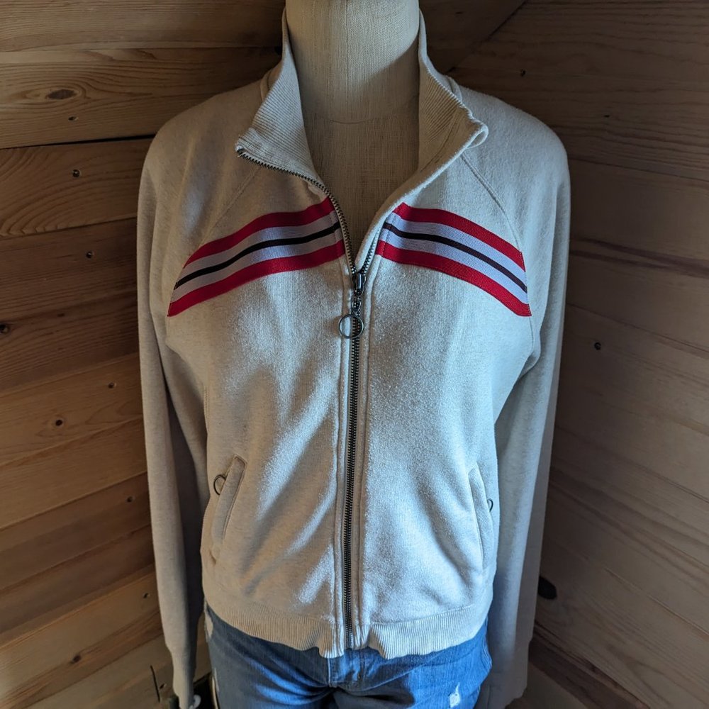 FP Movement by Free People Cream Zip-Up Jacket with Red and Pink Stripes - Picture 2 of 16